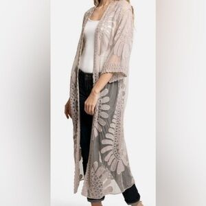 Rebellion Again Blue Embroidered Swim Coverup, Sheer Lace Long Cardigan